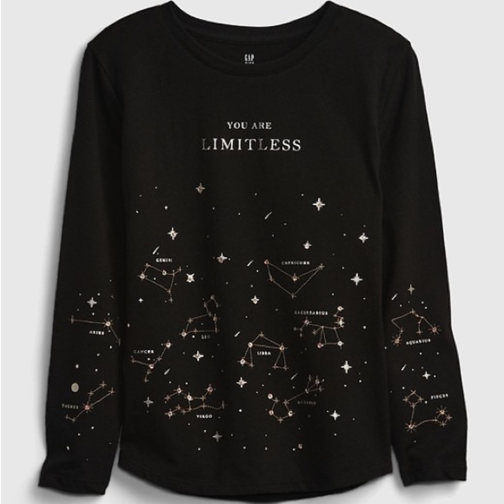 GAP Kids Organic Cotton Zodiac Graphic T-Shirt Black Top 6/7 Small EUC